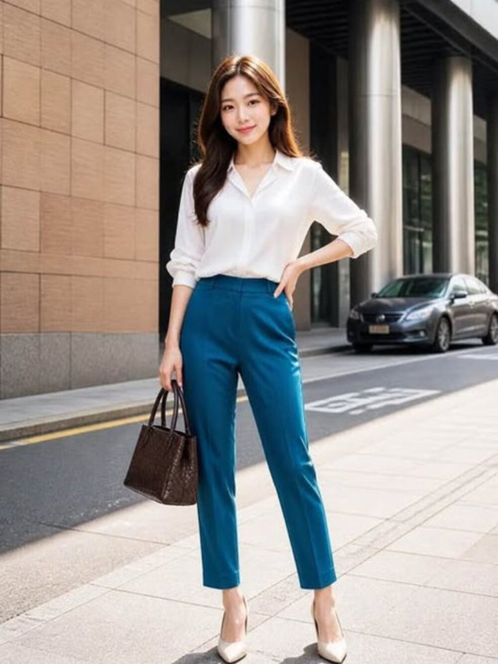 White House Black Market Women's Blue Ankle Dress Pants Size 2 Side Slit Career